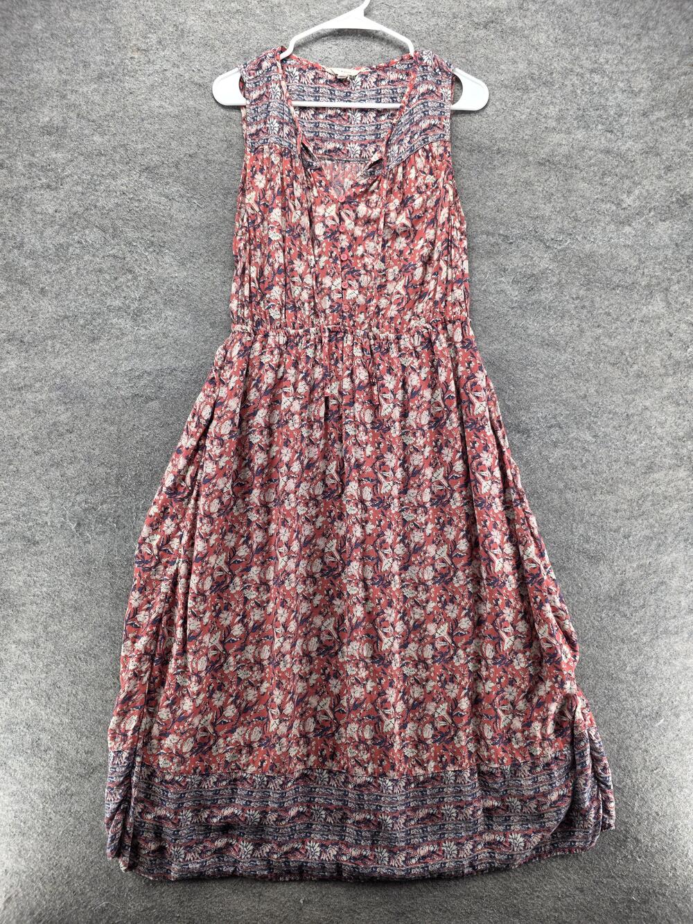 Lucky Brand Dress Womens M Red Floral Maxi Sundress Scoop Neck Boho Rayon